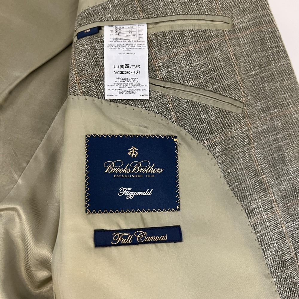 Brooks Brothers Fitzgerald Silk Linen E Thomas  43R Gray Herringbone Sport Coat - Picture 9 of 16